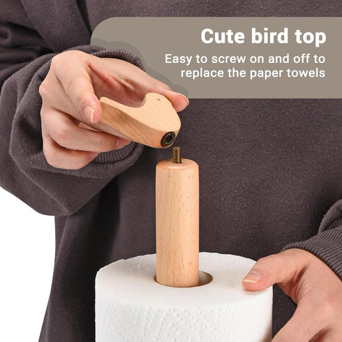 Paper Towel Holder, Cute Bird Wooden Kitchen Roll Stand Organizer Countertop Free Standing, Housewarming Gift New Home...