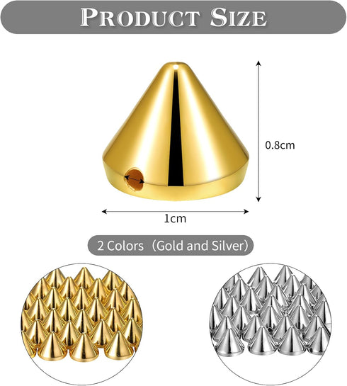 200 Pieces Spike Studs Bead Bullet Cone Sew On, Glue On, Sewing Bracelets (Gold, Silver)...