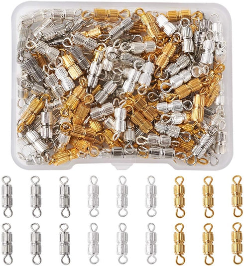 KISSITTY 120pcs/box Brass Screw Twist Clasps Tube Fastener Cord End Caps Golden & Platinum & Silver 15x3.5mm for DIY Jewelry Bracelet Necklace Mak...