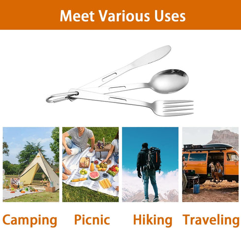 Camp Flatware Sets- Stainless Steel Spoon Fork Knife - Matching Matching Quick Hook - Ultralight Utensils for Backpacking/Hiking/Camping - 4oz...