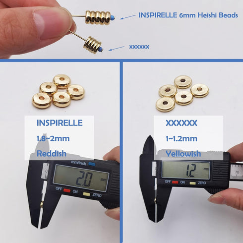 INSPIRELLE 100pcs Heishi Beads 6mm Long-Lasting Disc Brass Rondelle Spacer Beads Pale Gold Plated Flat Round Shape Jewelry Metal Spacers for Brace...
