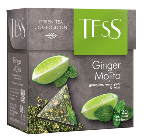 Tess Ginger Mojito Green Tea Composition Lemon Peel and Mint Leaf Tea in 20 Pyramid Sachets...