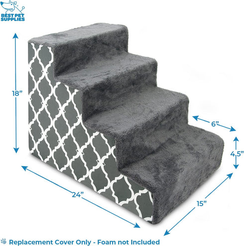 Best Pet Supplies Foam Pet Steps Cover for Small Dogs and Cats, Portable Ramp Stairs for Couch, Sofa, and High Bed Climbing (Cover Only) - Gray La...