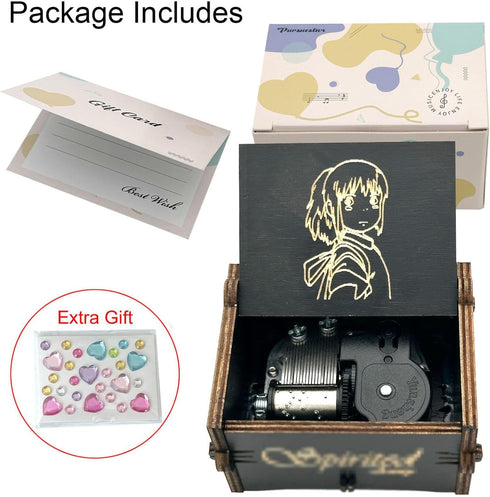 Pursuestar SpAway Always with me Wind Up Music Box, Vintage Engraved Wood Mechanism Musical Gifts for Anime Fans Birthday Valentine's Day Christma...