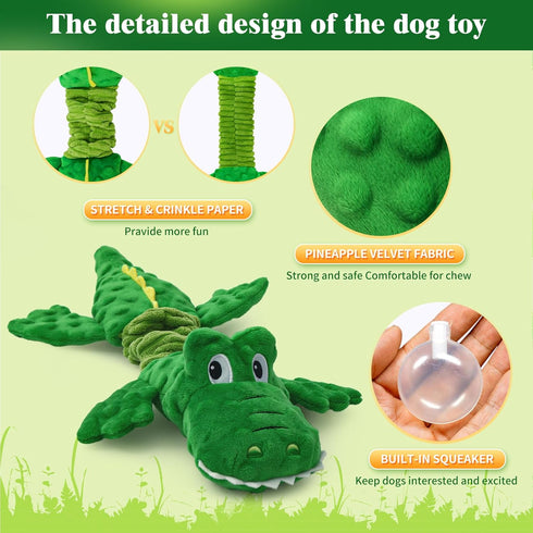 Squeaky Dog Toy for Small Medium Large Dogs?Crocodile Shaped Tug of War Interactive Dog Toy?Soft Fabric and Sturdy Dog Plush Toy for Indoor Play...