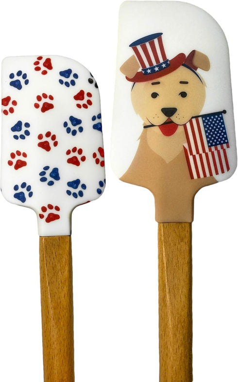 Silicone Spatulas w/Conversion Chat, Set of 2, Freedom Red White Blue Fourth of July Gift for Mom Cooking Baking Mixing Flipping Housewarming Cook...