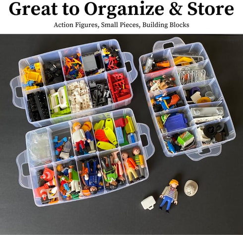 Evelots Storage Container Box, 3 Tier Stackable Snap-On Trays 30 Compartments with Adjustable Dividers for Arts & Crafts Storage, Jewelry Bead Org...