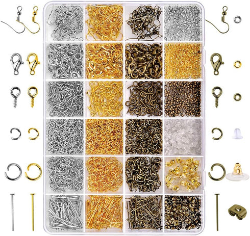 PAXCOO 2880 Pcs Jewelry Making Findings Supplies Kit with Open Jump Rings, Lobster Clasps, Crimp Beads, Screw Eye Pins, Head Pins, Earing Hooks an...