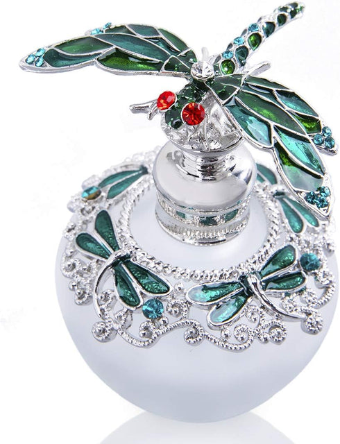 YU FENG 40ml Fancy Empty Crystal Perfume Bottle with Green Dragonfly Stopper Rhinestones Bejewelled Refillable Glass Bottle Containers...
