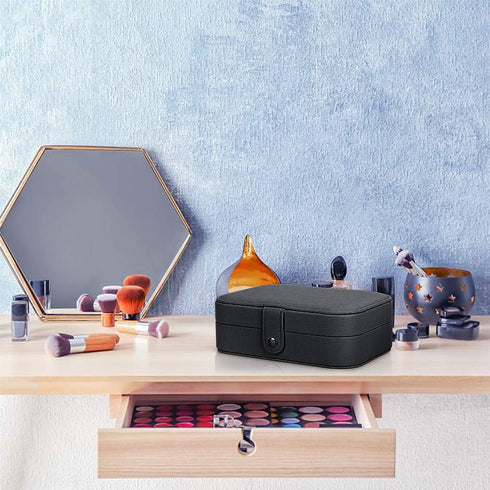 Small Jewelry Box Necklace Ring Storage Organizer Mini Jewelry case Double Layer Travel Jewelry Organizer for Women Girls Gift/Black...