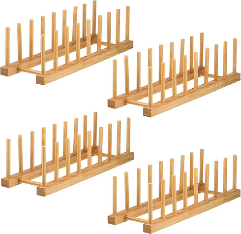 Lawei 4 Pack Bamboo Dish Drying Rack, Plate Rack Stand Pot Lid Holder, Dish Organizer Racks for Plates, Cups, Bowls, Cutting Board, Drying Rack St...
