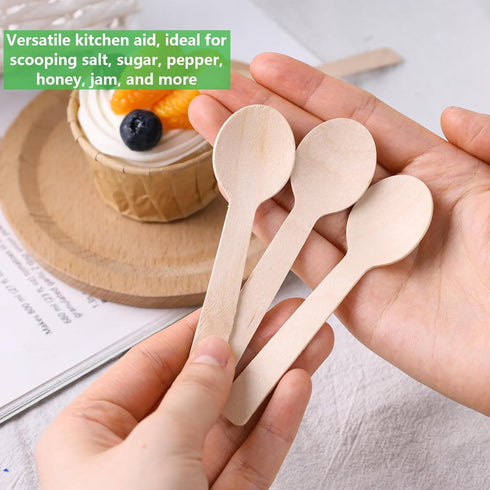 125PCS Mini Wooden Spoons, 4inch Kitchen Wooden Spoons Ice Cream Dessert Spoons Wood Cutlery Tableware for Salt Honey Sugar Jam Mustard...