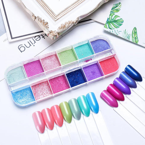 2 Box Holographic Nail Glitter Powder Nail Art Supplies Metallic Shining Flakes Chrome Nail Powder Pearl Nail Art Glitter Mirror Laser Effect Mani...