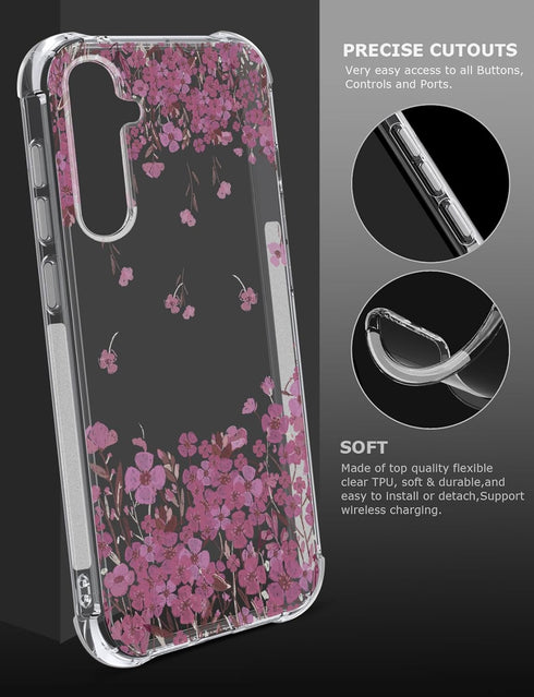 Floral Clear Case for Galaxy S23 FE for Women/Girls,Pretty Phone Cover for Samsung Galaxy S23FE,Flower Design Slim Soft Transparent Drop Proof TPU...