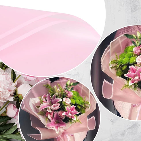 Kosotody 20 Sheets Frosted Flower Wrapping Paper Pink Line Waterproof Florist Bouquet with Ribbon for Bouquets DIY Crafts Packaging Bouquet, 22.8x...