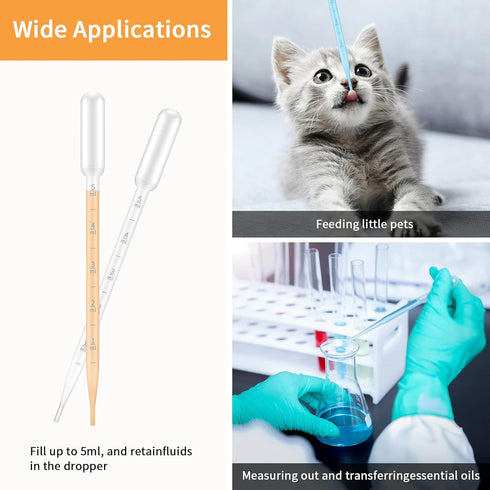 G2PLUS 100PCS 5ml Transfer Pipettes, Plastic Graduated Pipettes, Calibrated Disposable Dropper for Liquid, Essential Oils, Science Laboratory, Exp...