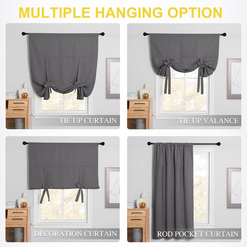 NICETOWN Thermal Insulated Blackout Short Curtain - Bathroom Curtain Gray Tie Up Shade for Small Window, Window Valance Balloon Roman Blind (Rod P...