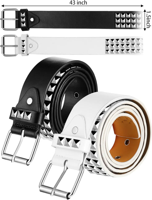 2 Pieces Studded Belt Punk Rock Rivet Belt Metal Pyramid Pu Leather Belt EMO Belt for Women Men...