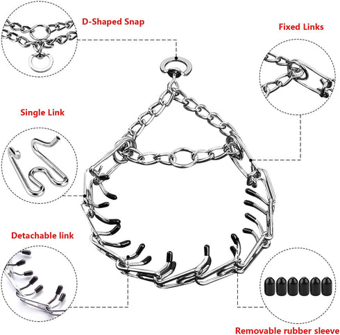 DogsStainless Steel Collar for Training Collar Tough and Durable efficient Training Adjustable and Removable Link Buckle with Comfortable Rubber t...