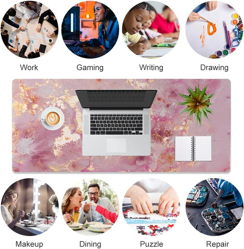 QIYI Large Mouse Pad, Cute Pink Desk Mat for Desktop, Women Girls PU Leather Waterproof Gaming, Rose Gold Marble Computer PC Laptop Protector Writ...