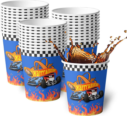 30Pcs Hot Car Happy Birthday Party Decoration Paper Cups Wheels Wild Wheels Race Car Paper Cups for Birthday 3 Styles Party Favors Paper Cups Part...