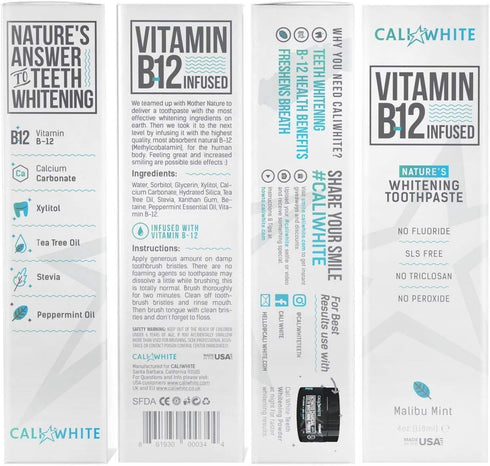 Cali White Flouride Free Natural Whitening Toothpaste, Infused with Vitamin B12 Teeth Whitening Toothpaste, Vegan Toothpaste, Triclosan Free, Pero...