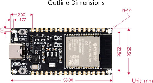 ESP32-C6 Microcontroller Wi-Fi 6 Development Board Integrates Wi-Fi 6, Bluetooth 5 and IEEE 802.15.4, up to 160MHz Frequency, 8MB Flash, Supports ...