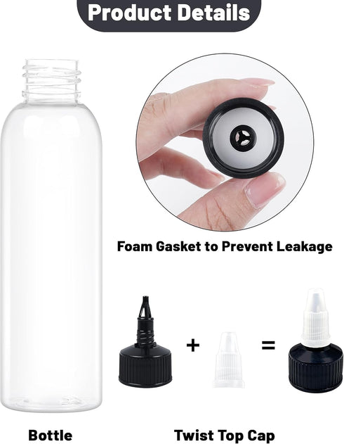 6Pcs 8oz Squeeze Bottles with Black Twist Top Cap, 60ml Clear Dispensing Bottles, Empty Refillable Bottle for Hair Oil Inks, Crafts, Liquids...
