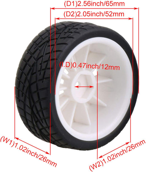 Mxfans 12mm Hex White Plastic 10-Spoke Wheel Rims & Black Fish Pattern Rubber Tires for RC 1:10 On Road Racing Car Pack of 4...
