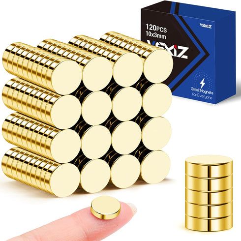 Gold Fridge Magnets 120 Pcs, 10x3mm Small Rare Earth Magnets Tiny Neodymium Office Magnets for Refrigerator, Muti-use Mini Strong Circular Magnets...