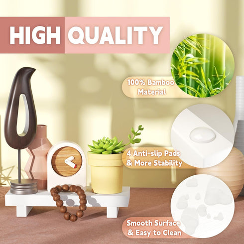 Bathroom Tray Bathroom Decor, Small Bathroom Counter Organizer Wood Pedestal Stand, White Wood Tray for Kitchen Sink Vanity Countertop, Dish Soap ...