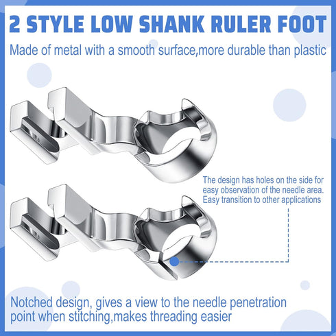 2 Pieces Low Shank Ruler Quilting Foot for Free Motion 1/4 Inch Thick Rulers, Ruler Quilting Pressure Foot Compatible with Singer Brother Kenmore ...