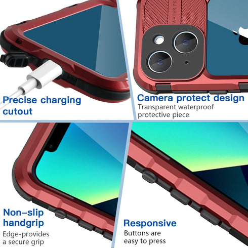 AICase for iPhone 13 Case Waterproof Metal Underwater Phone Case with Built-in Screen Protector, Full Body Protective Military Grade Shockproof He...