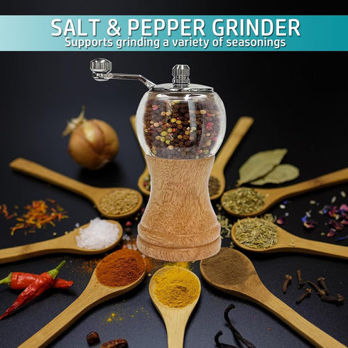 Classical Hand Shake Wood Pepper Grinder Set & Gorgeous Salt Wooden & Acrylic,Ceramic Blades Upgrade metal handle,Enjoy Your Best Fresh Ground Pep...