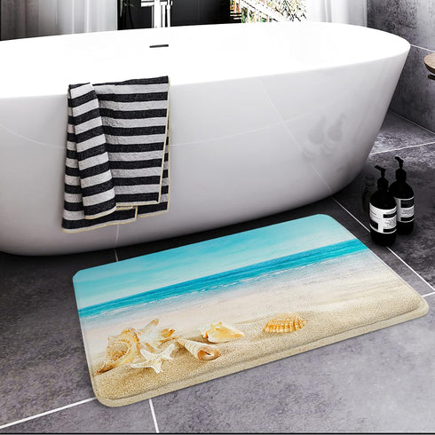 Britimes Bath Mat for Bathroom, Blue Beach Starfish Sea Washable Cover Floor Rug Carpets Floor Mat Bathroom Decorations 16x24 Inches for Kitchen B...
