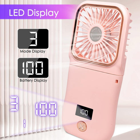Portable Mini Fan, 3000mAh Battery Operated Fan, 3 Speeds Rechargeable Fan, Phone Bracket & Power B ank Function, Foldable Design, Power indicator...