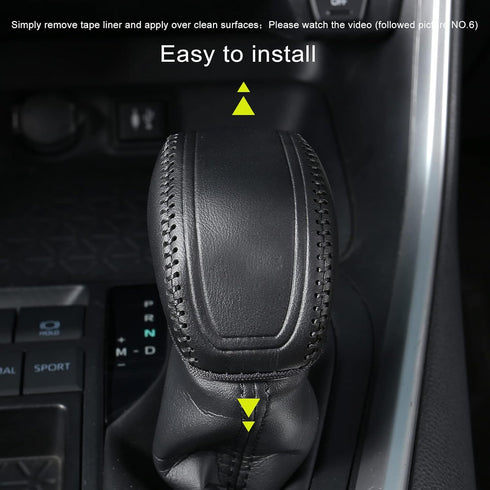 for Toyota RAV4 2019-2024 Gear Shift Knob Cover, Genuine Leather Interior Protective Gear Shift Trim for Toyota Highlander 2020-2024- Black Trim...