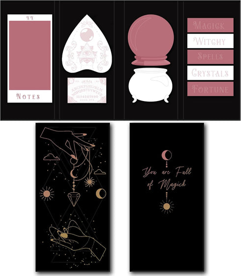 Full of Magick Sticky Note Booklet | 400 Sheets, 10 Pads with 40 Sheets Each - Gothic and Witchy Divider Tabs, Planner, Writing, Memo Pads, Hallow...