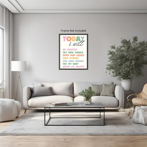 Posterizer 1 pcs-Growth Mindset Positive daily reminders-today I will-Teachers & Classrooms-Motivational & Inspirational Art-Gift for Daughter, So...