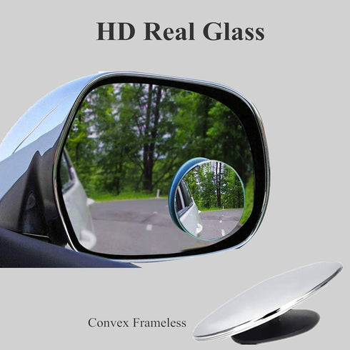 2 pcs Blind Spot Mirrors, 2" Round Ultra-thin Frameless HD Glass Convex Side Rear View Mirror with Wide Angle Adjustable Stick for Cars SUV and Tr...