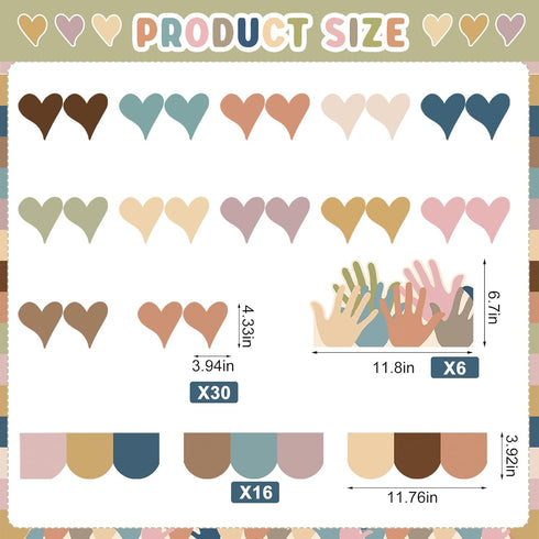 Boho Heart Bulletin Decor Classroom Bulletin Board Decoration Set Heart Hand Paper Cutouts for Classroom Office Home Wall Party Supplies, 52 Pcs...