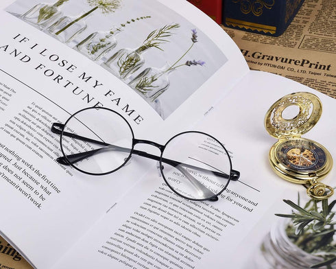 Big 2-Inch Clear Lens Round Glasses Set of 3 Cosplay Metal Frame Fake Circular Glasses Circle Eyeglasses for Adult Women Men...