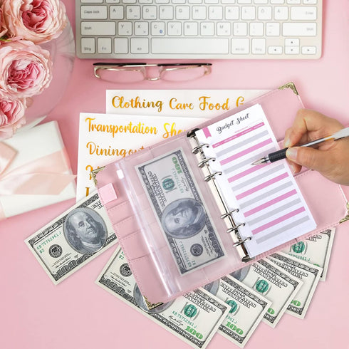 Budget Binder with Zipper Envelopes,A6 Money Organizer for Cash with 12PCS Cash Envelopes,12PCS Budget Sheets, 28 PCS Categories Sticker Labels fo...