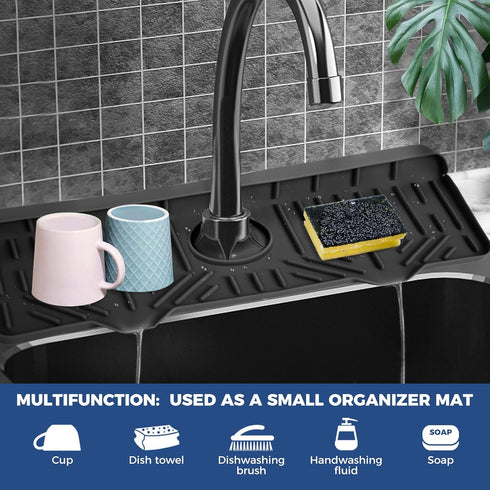 BFONS XL Silicone Faucet Handle Drip Catcher Tray, 18.1in x 5.7in x 0.79in, Black...