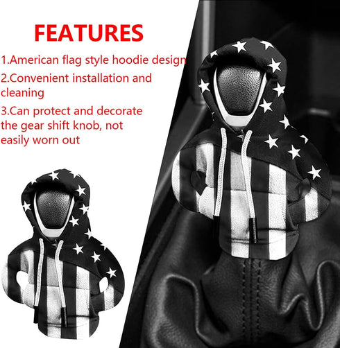 Car Gear Shift Knob Hoodie, American US Flag Mini Sweater Gear Lever Cover, Cute Funny Vehicle Protector Decoration Accessories, Universal for Mos...