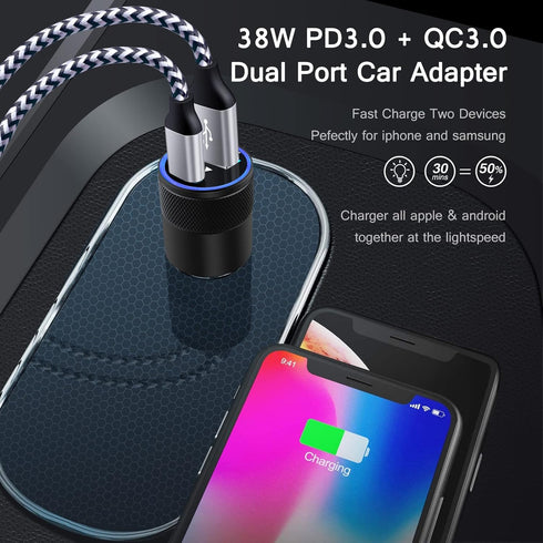 USB C Car Charger 38W Fast Charging Car Adapter 2-Port PD&Quick Charger Cigarette Lighter Type C Car Plug Compatible iPad Air 5th/4th Generation, ...