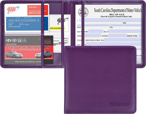 Wisdompro Small Car Registration and Insurance Documents Holder - Premium PU Leather Vehicle Glove Box Paperwork Wallet Case Organizer for ID, Dri...