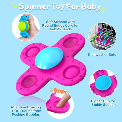 Suction Cup Spinner Toys for 1 Year Old Boy Girl, 3 Pcs Spinning Toys for Toddlers 1-3,Sensory Toys Bath Toys Travel Toys for Babies 10-18 Months,...