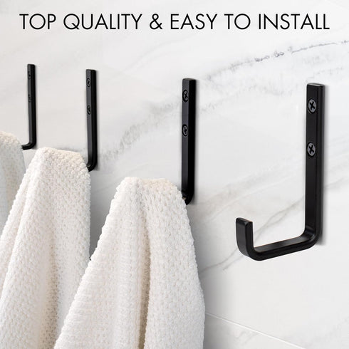 KIBAGA Stylish Bathroom Towel Hooks for Wall Mount Set of 4 - Beautiful, Sturdy & Easy to Install Metal Wall Hangers - Space Saving Matte Black To...
