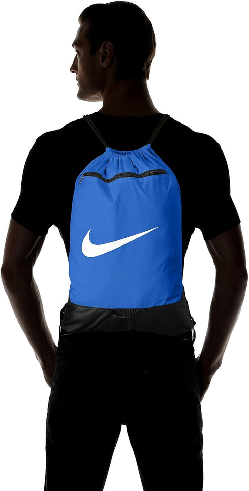 Nike Brasilia Training Gymsack, Drawstring Backpack with Zipper Pocket and Reinforced Bottom, Game Royal/Game Royal/White...